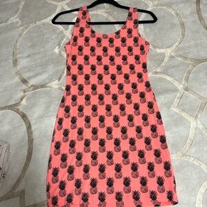 Neon pink pineapple printed bodycon dress